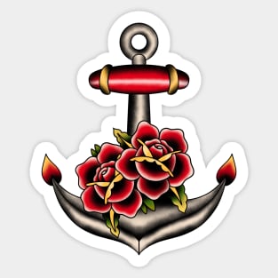 Anchor With Roses Sailor Traditional Tattoo Sticker